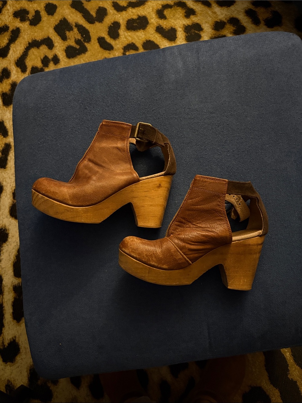 FREE PEOPLE amber orchard clog, in cognac brown.